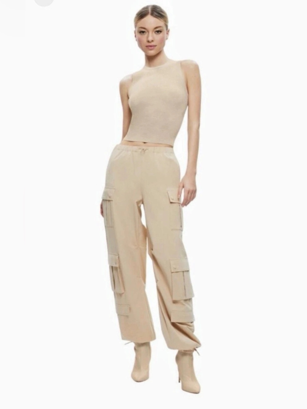 Alice + Olivia Women's Beige Wide Leg Cargo Pants